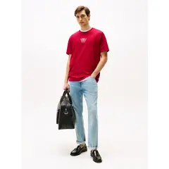 TOMMY HILFIGER - Camiseta roja de cuello redondo con logo