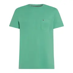 TOMMY HILFIGER - Camiseta verde de cuello redondo con bolsillo