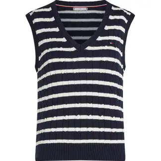 TOMMY HILFIGER - Chaleco azul oscuro de Punto de Algodón de Rayas