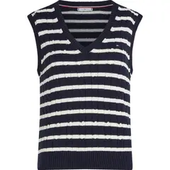 TOMMY HILFIGER - Chaleco azul oscuro de Punto de Algodón de Rayas
