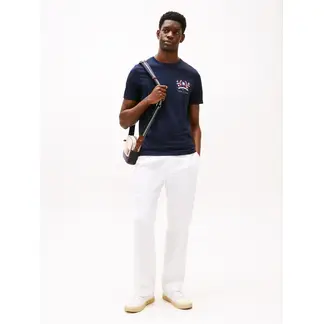 TOMMY HILFIGER - Camiseta azul de algodón con escudo TH