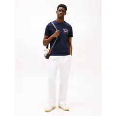 TOMMY HILFIGER - Camiseta azul de algodón con escudo TH