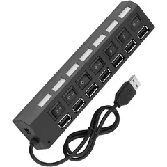RAMITECH - Multipuerto USB 3.0 Multitoma 7 Puertos con Interruptor Negro Alta Velocidad