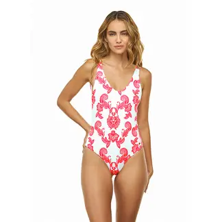 DULZAMARA - Vestido de baño entero blanco estampado y escote en espalda selene
