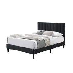 RTA DESIGN - Cama Doble Lisa Negro madera roble tapizada