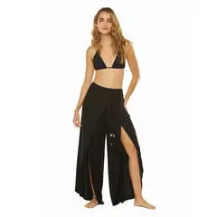 DULZAMARA - Pantalón playero negro con abertura melusina
