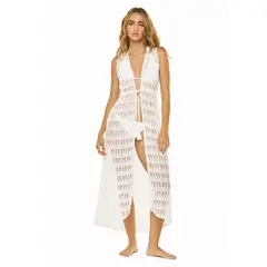 DULZAMARA - Salida de baño kimono largo blanco en malla keytha
