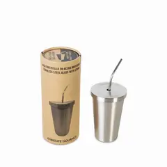 AMBIENTE GOURMET - Vaso con pitillo en acero inox 500ml