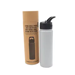 AMBIENTE GOURMET - Termo doble pared gris con pitillo 700 ml