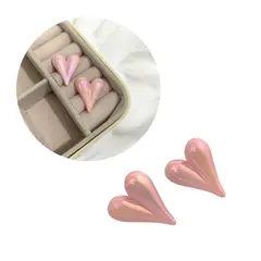 GENERICO - Aretes Topos Corazón Acrílicos Rosados Tornasolados
