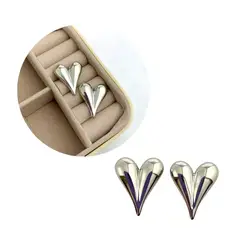 GENERICO - Aretes Topos Chunky Corazón Plateados Para Mujer