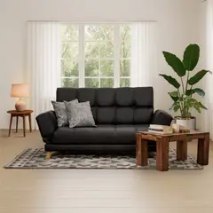 GENERICO - Sofá Cama AMAIKA Tipo Ocean Sintético Negro con Cojines
