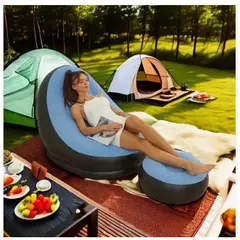 GENERICO - Sillón Relax Inflable Con Reposapiés comodidad Total Azul