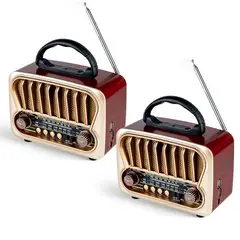 ENERGY PLUS - Set x2 Radio Vintage AMFMSW con Bluetooth USB Recargable Madera Nogal