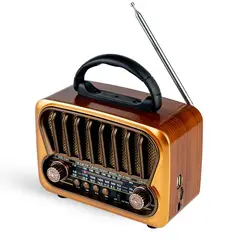ENERGY PLUS - Radio Vintage AMFMSW con Bluetooth USB y Recargable MP3 Rojo Caoba