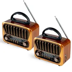 ENERGY PLUS - Set x2 Radio Vintage AMFMSW con Bluetooth USB Recargable Rojo Caoba