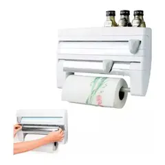 GENERICO - Dispensador Porta Rollo Cortador Aluminio Papel 4en1 Cocina