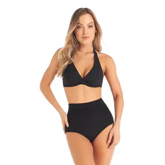 CHAMELA - Panty De Baño Talle Alto Con Control Negro 24715