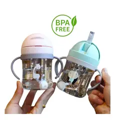 GENERICO - Vaso Pitillo Anti Derrame Con Agarraderas Azul Para Niño