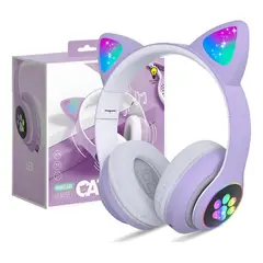 KIDSHOP - Audifonos Inalambricos Diadema Bluetooth Con Orejas De Gato Morado