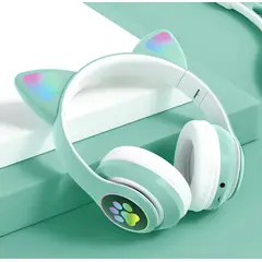 KIDSHOP - Audifonos Inalambricos Diadema Bluetooth Con Orejas De Gato Verde