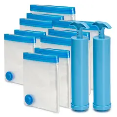 ENERGY PLUS - Set x10 Bolsas al Vacío para Ropa y Cobijas con 2 Bombas