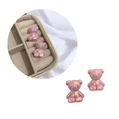 GENERICO - Aretes Topos Acrílicos Tornasolados Osito - Cute Bear Rosados