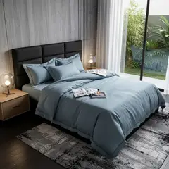 MY HOME STORE - FundaDuvet Algodón Borde Sesgo Azul Grisaceo