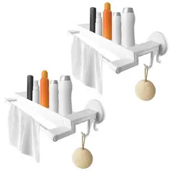 ENERGY PLUS - Set x2 Estantes Organizadores de Baño Adhesivo con Toallero