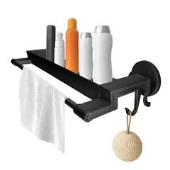 ENERGY PLUS - Estante Organizador de Baño Adhesivo con Estante y Toallero Negro