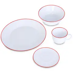 HOME ELEMENTS - VAJILLA 416 BLANCA CON BORDE ROJO