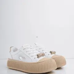 CALZADO ADRENALINA - Tenis blancos con plataforma y accesorio café maddie