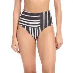 DULZAMARA - Panty alto vestido de baño blanco y negro rayas destello