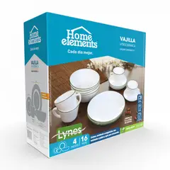 HOME ELEMENTS - VAJILLA 416 BLANCA CON BORDE VERDE