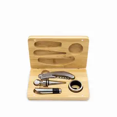 AMBIENTE GOURMET - Kit vino caja bambú set x4