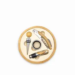 AMBIENTE GOURMET - Kit vino caja bambú redonda set x4