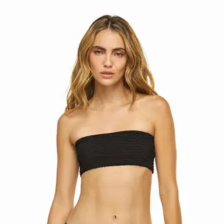 DULZAMARA - Top vestido de baño negro con textura strapless ajustable ukiyo