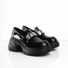 CALZADO ADRENALINA - Mocasines negros con hebilla plateada elirio