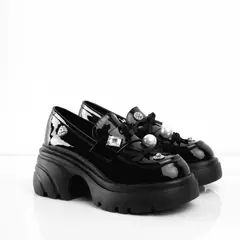 CALZADO ADRENALINA - Zapatos negros de charol con múltiples apliques tulipan
