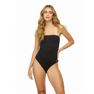DULZAMARA - Vestido de baño entero negro strapless con textura sereia