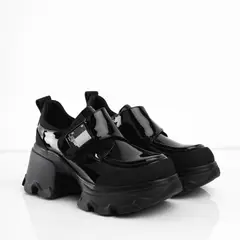 CALZADO ADRENALINA - Zapatos negros de charol con aplique plateado tintu