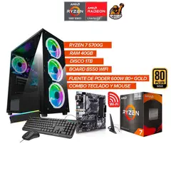 AMD - PC GAMER RYZEN 7 5700G / 40GB RAM / 1TB / BOARD B550 WIFI / FUENTE 600W 80+ GOLD