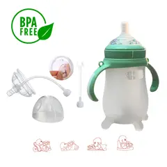 BABY ON - Tetero Biberon En Silicona Cuello Ancho Fácil Limpieza Verde