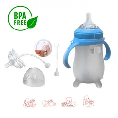 BABY ON - Tetero Biberon En Silicona Cuello Ancho Fácil Limpieza Azul