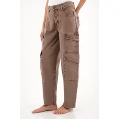 TENNIS - Pantalón Horseshoe con bolsillos cargo café para mujer