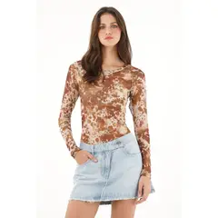 TENNIS - Camiseta en malla estampado gris para mujer