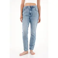 TENNIS - Jean Mom de tiro alto tono medio para mujer