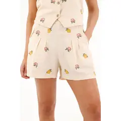 TOPMARK - Bermuda con flores bordadas crudo para mujer