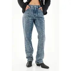 TENNIS - Jean Recto de tiro medio con apliques de brillo para mujer