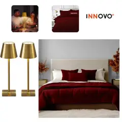 INNOVA - Combo Home Cubrelecho Ovejero Cama Doble Vinotinto + 2 Lámparas Farol